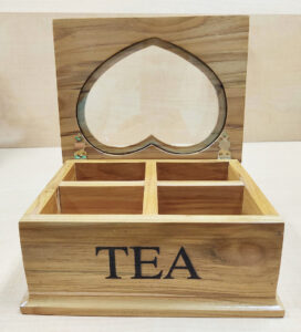Teak Heart Shaped Tea Box